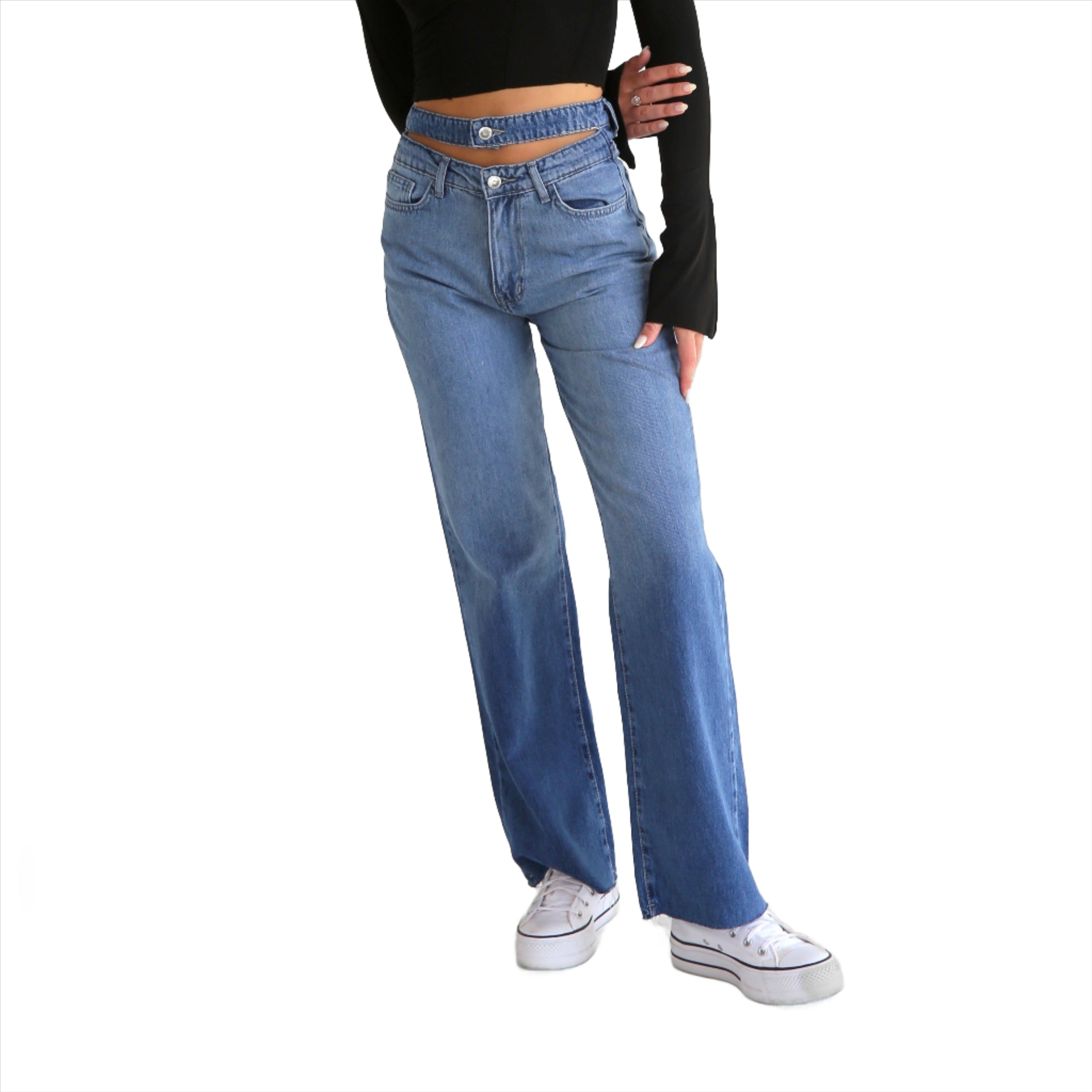 Monki yoko mid blue jeans hotsell