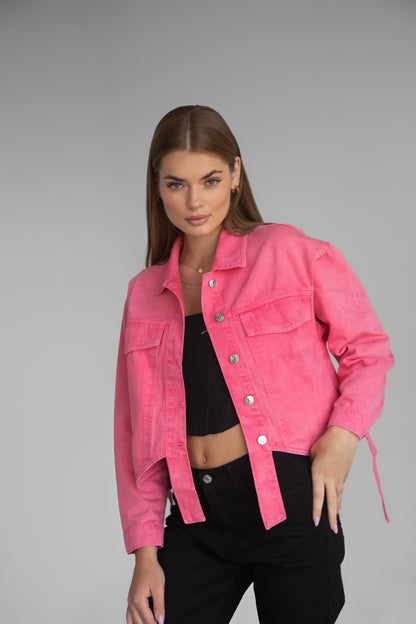 Cropped Hot Pink Denim Jacket - Lioroucci