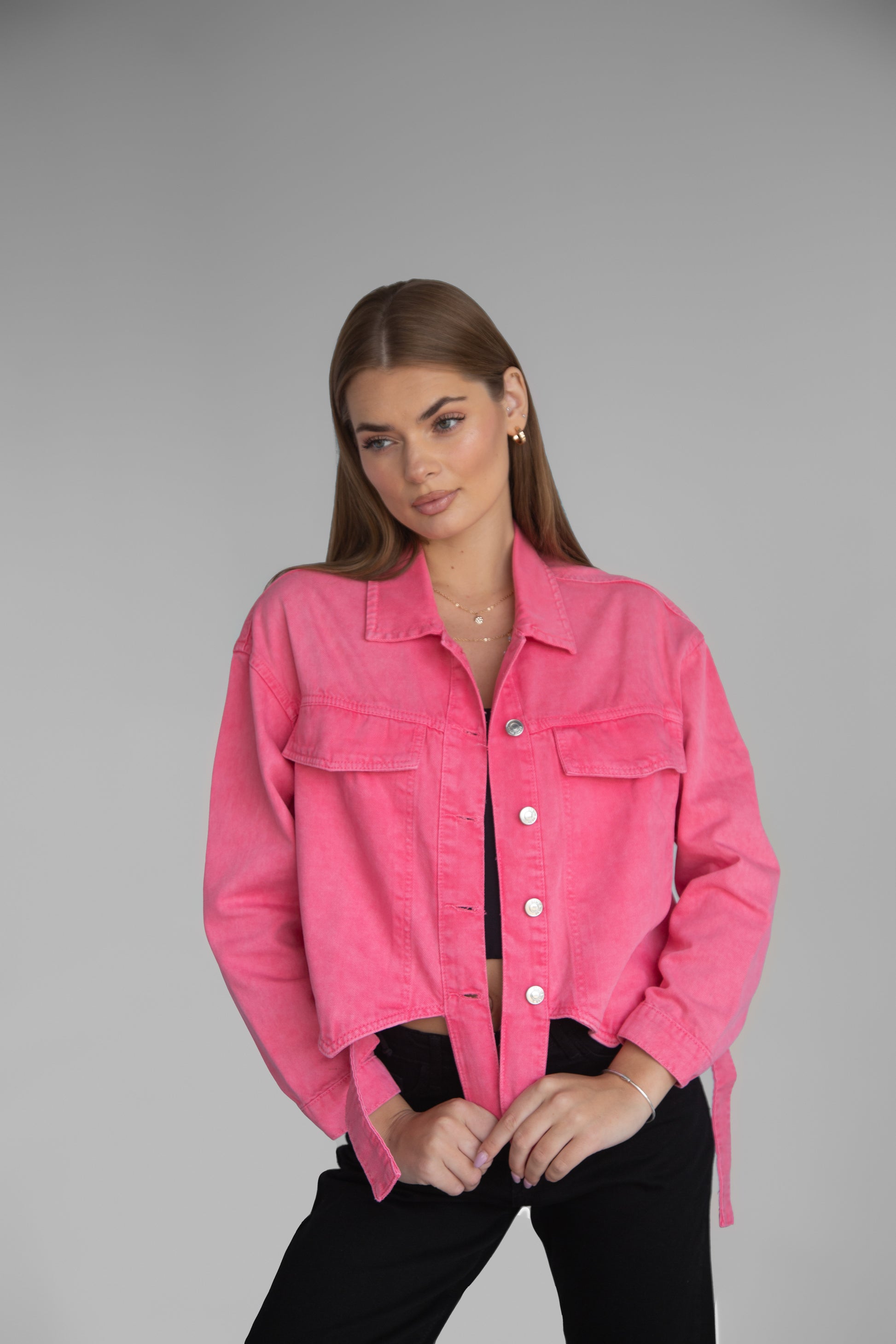 Cropped Hot Pink Denim Jacket - Lioroucci