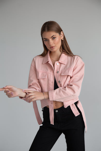 Cropped Light Pink Denim Jacket - Lioroucci
