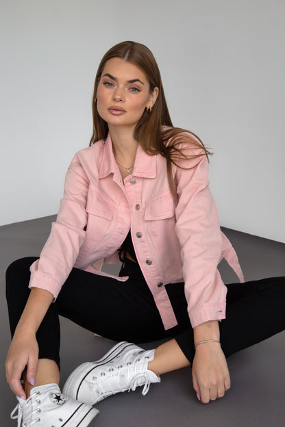 Cropped Light Pink Denim Jacket - Lioroucci