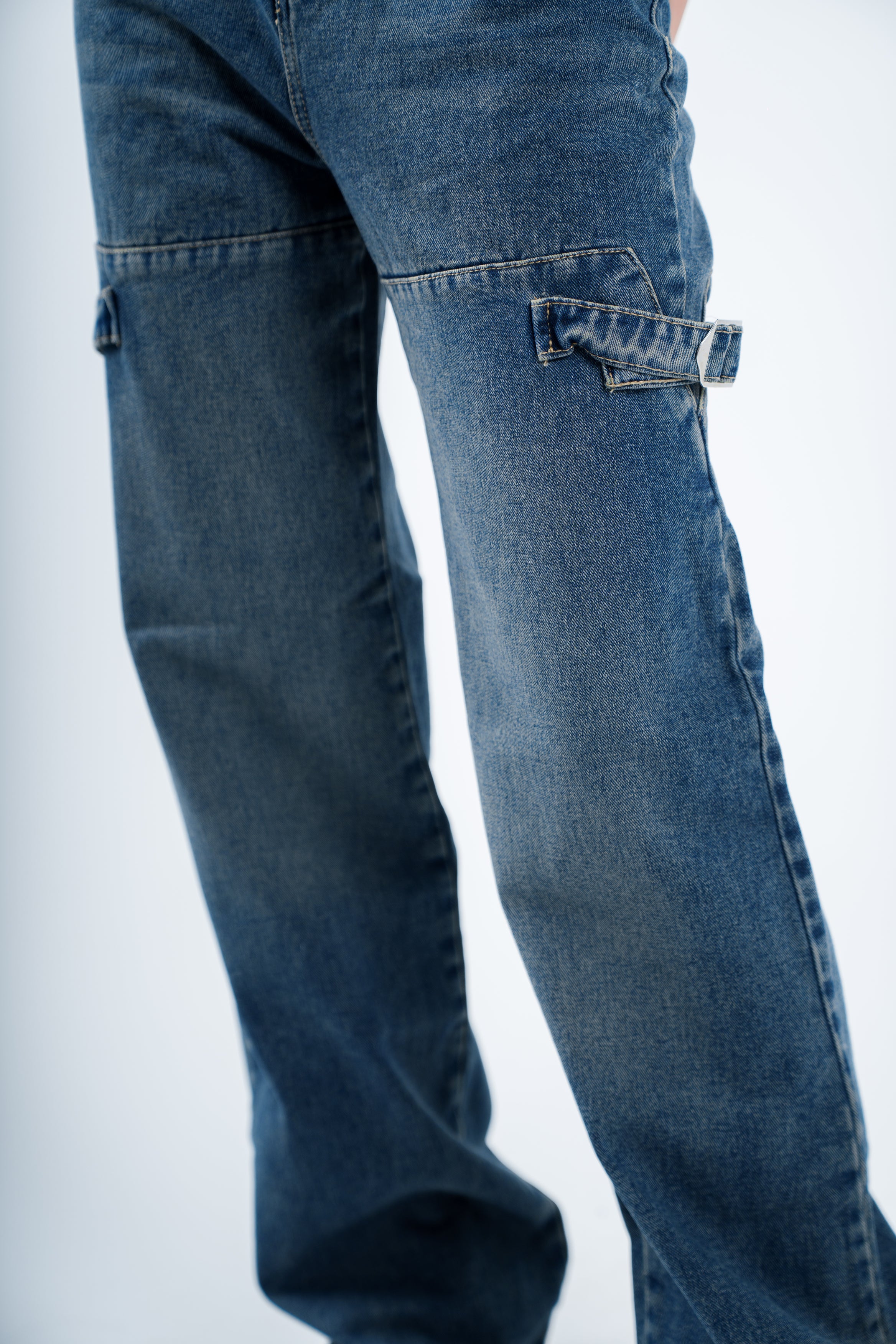 High-Waist Dirty Wash Straight Leg Jeans