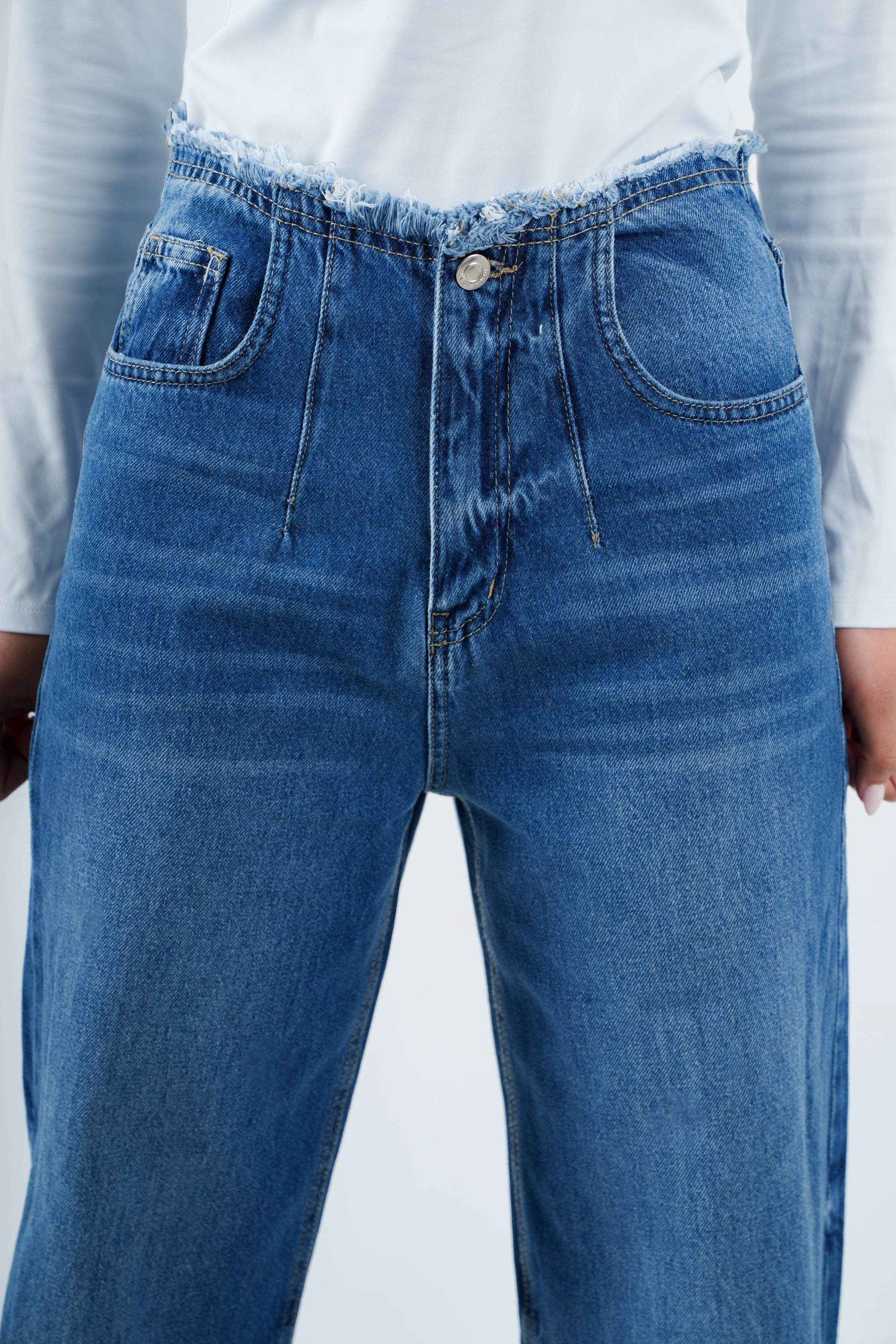 No Waist Jeans Medium Wash Wide Leg