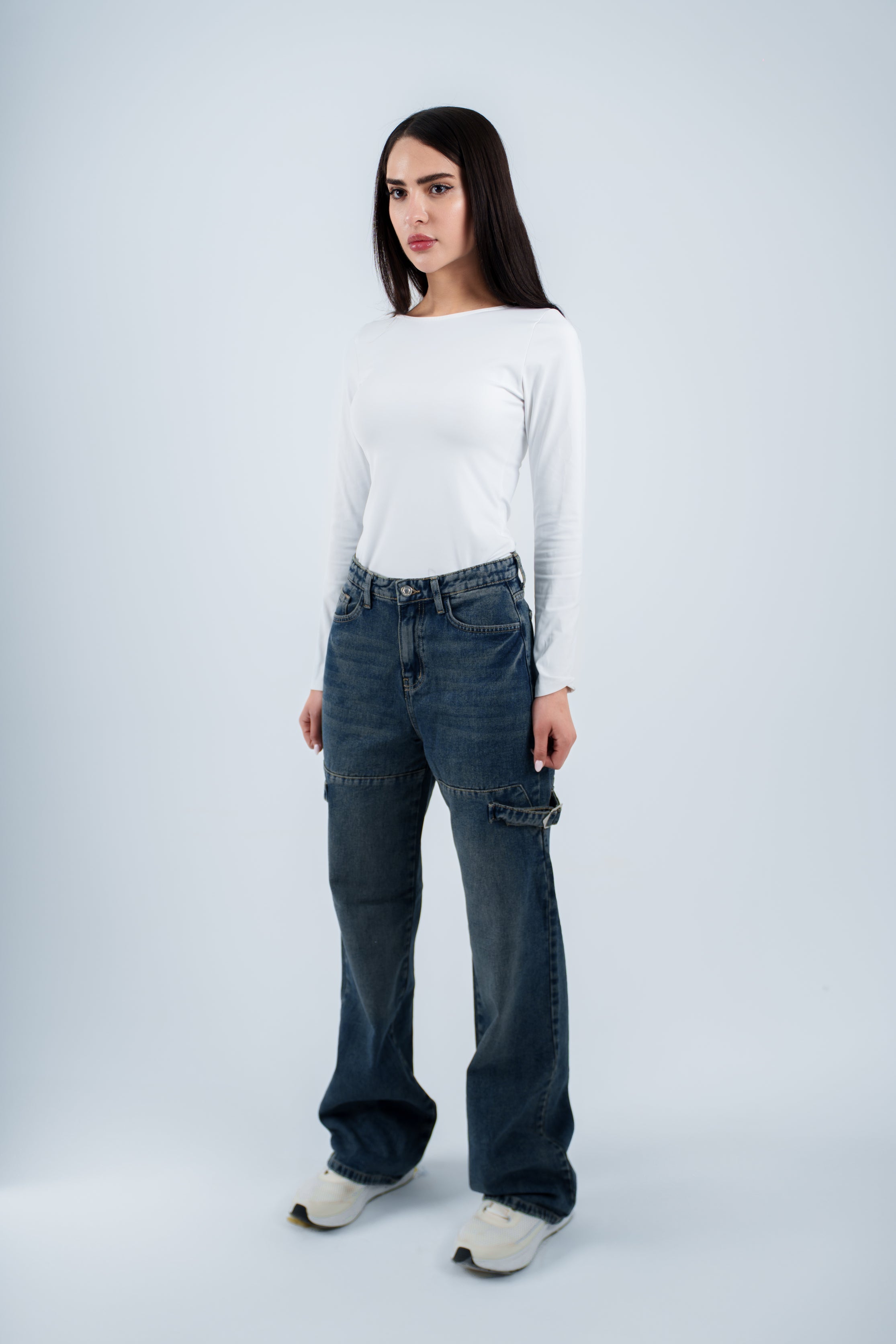 High-Waist Dirty Wash Straight Leg Jeans