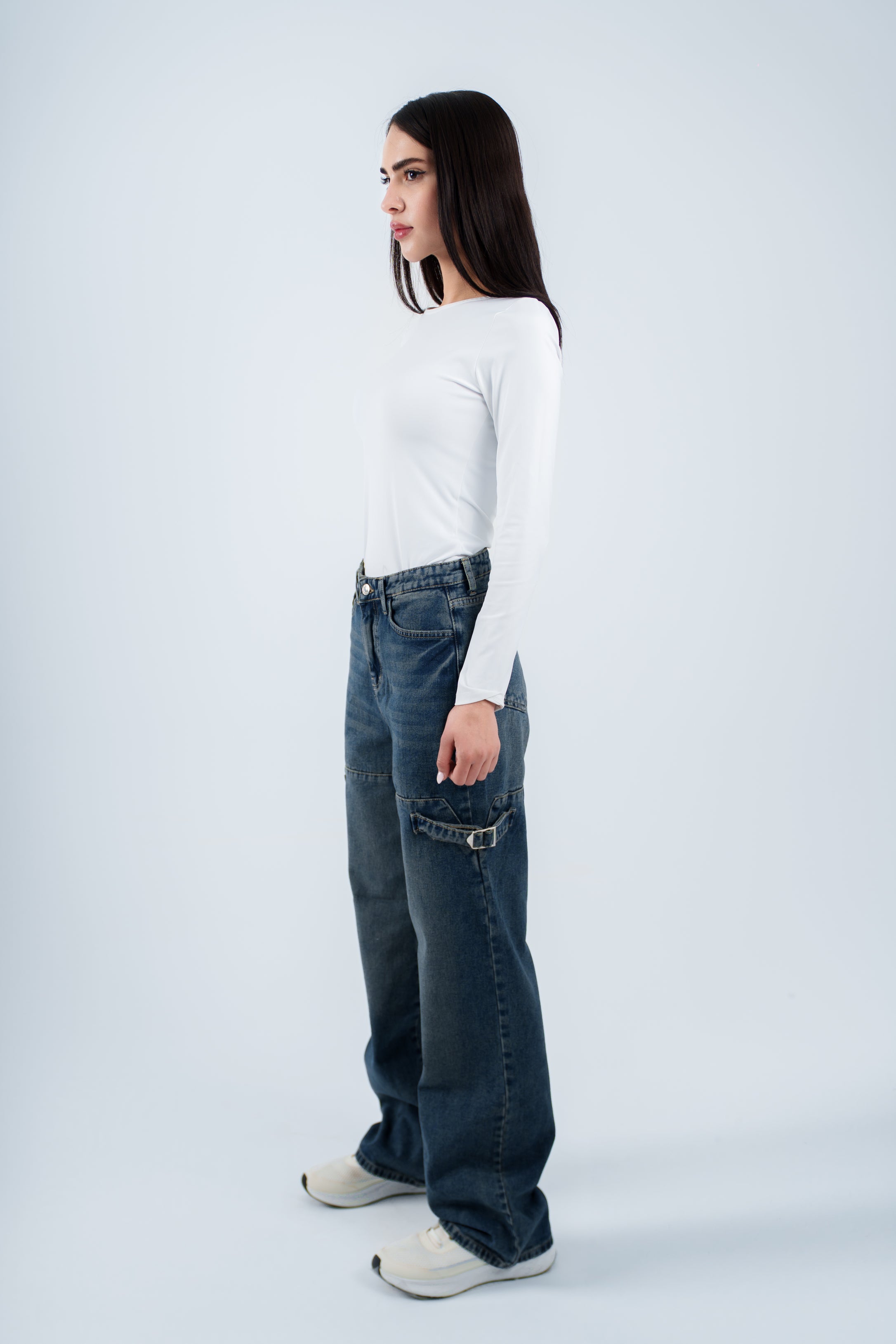High-Waist Dirty Wash Straight Leg Jeans