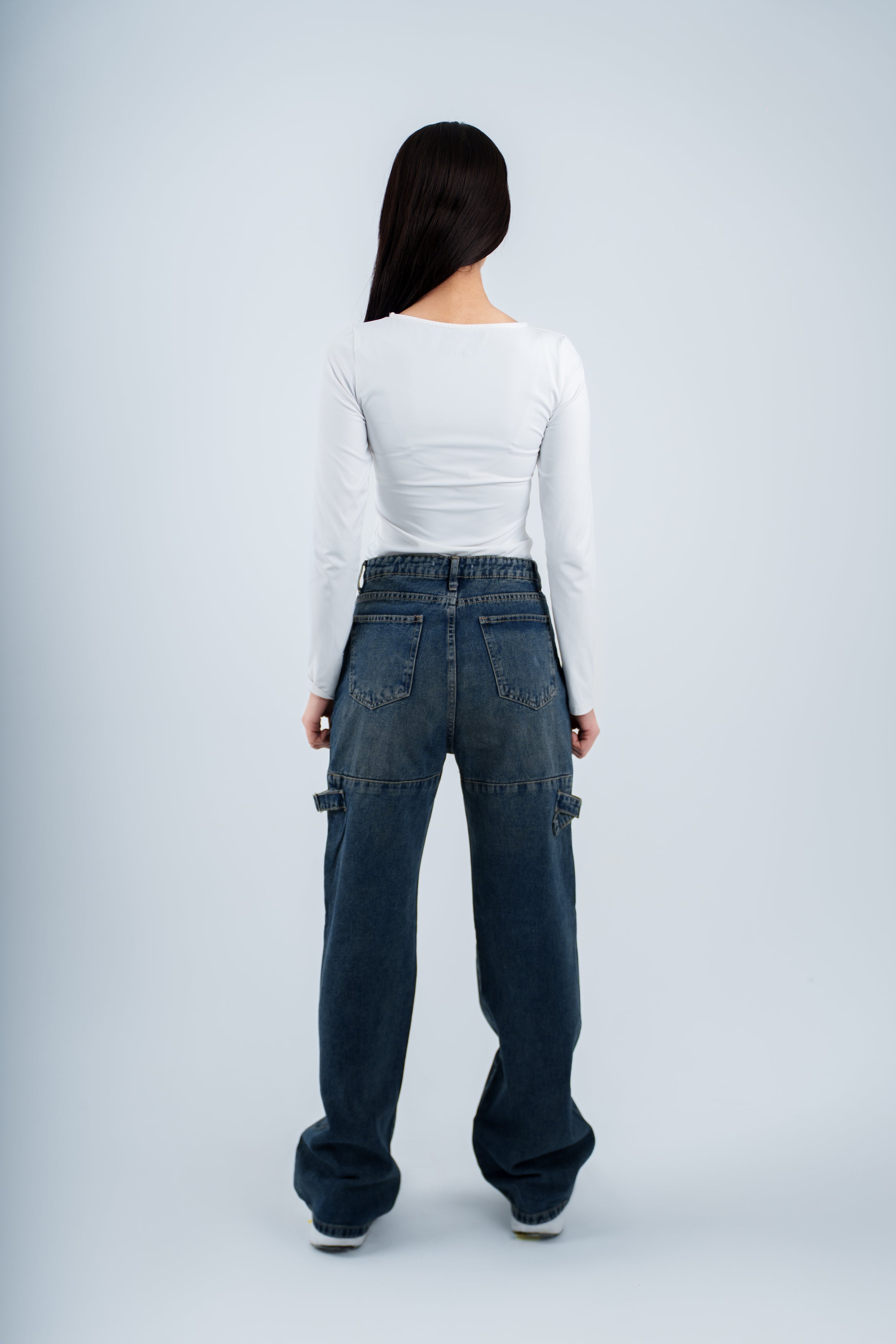 High-Waist Dirty Wash Straight Leg Jeans