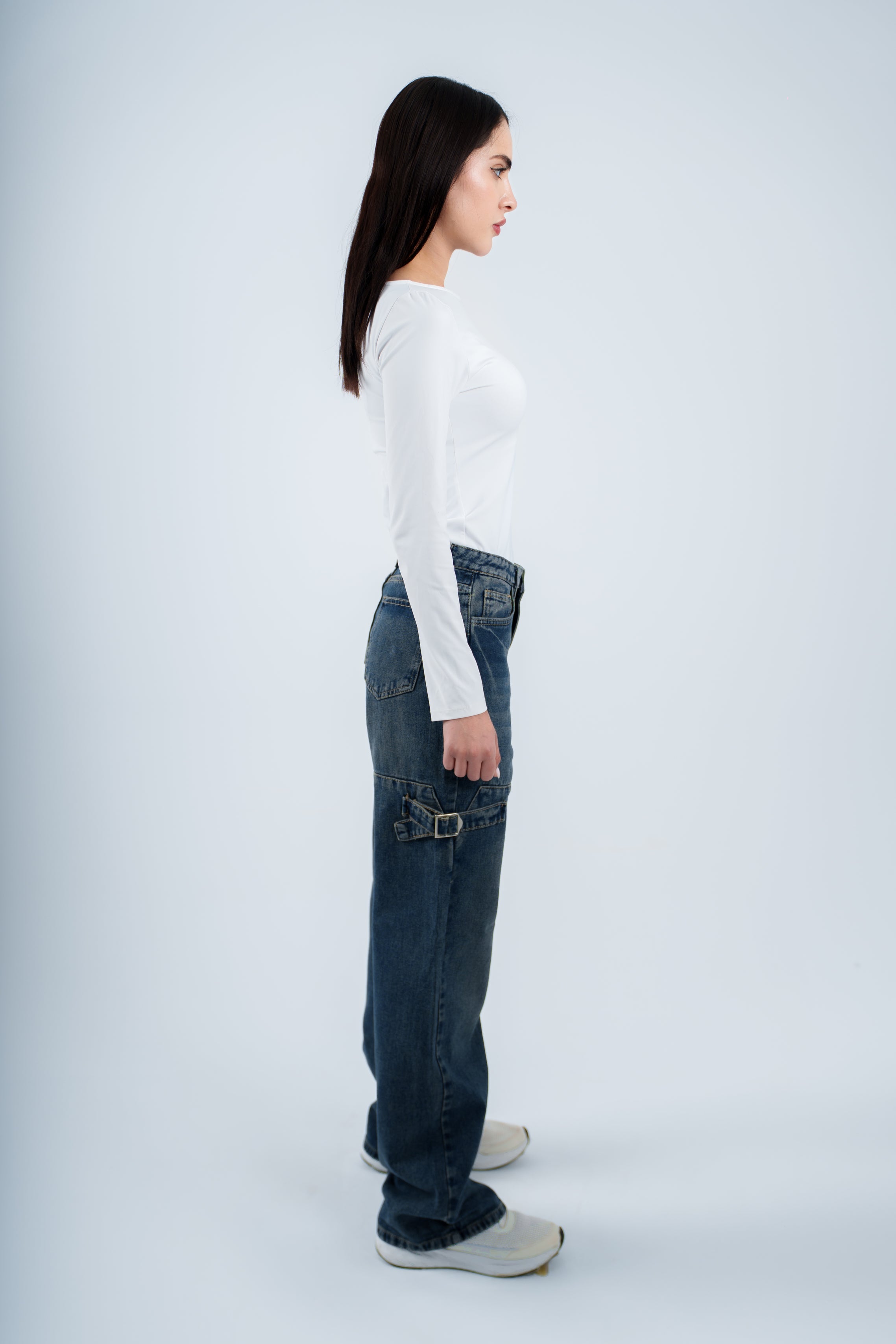 High-Waist Dirty Wash Straight Leg Jeans