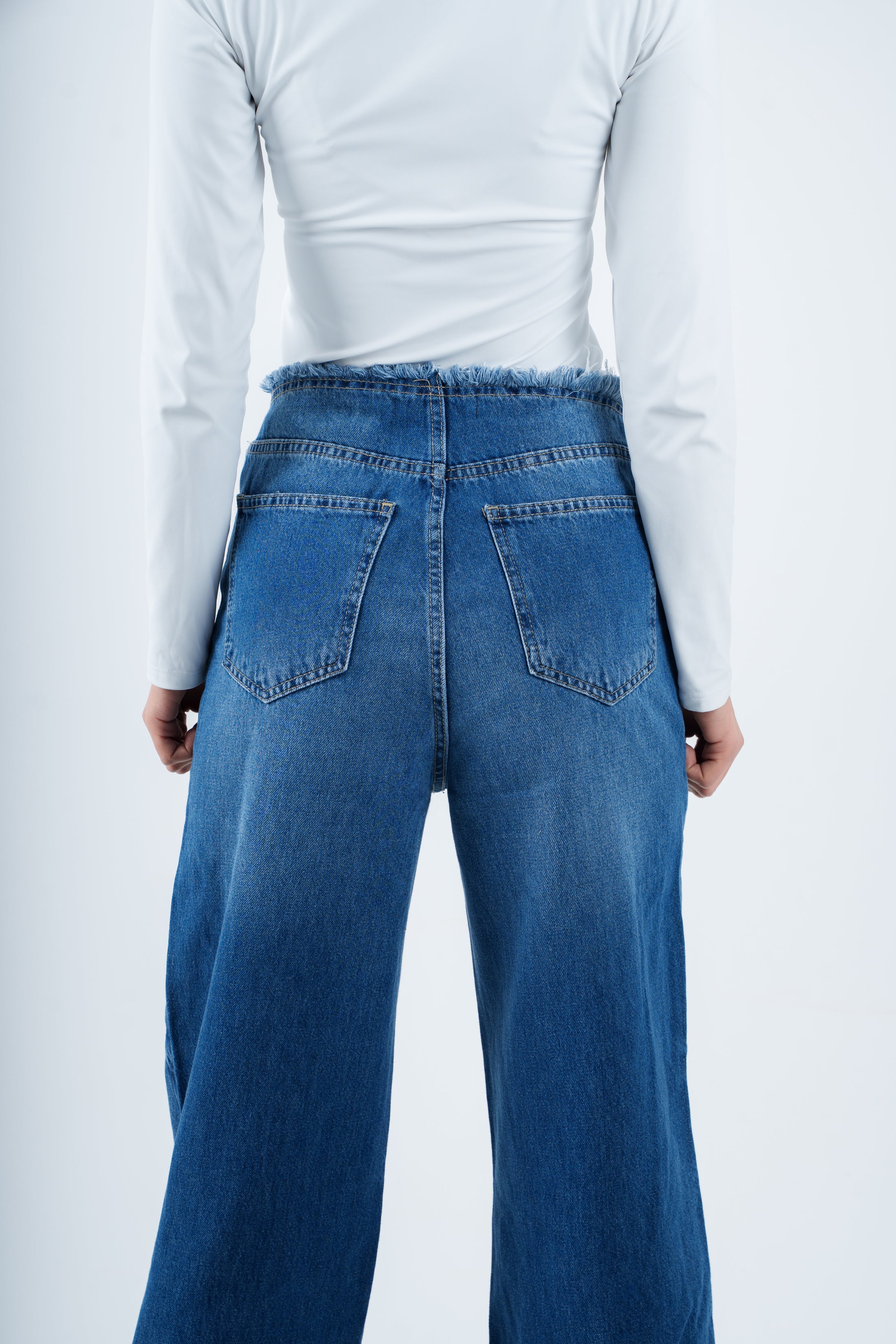 No Waist Jeans Medium Wash Wide Leg