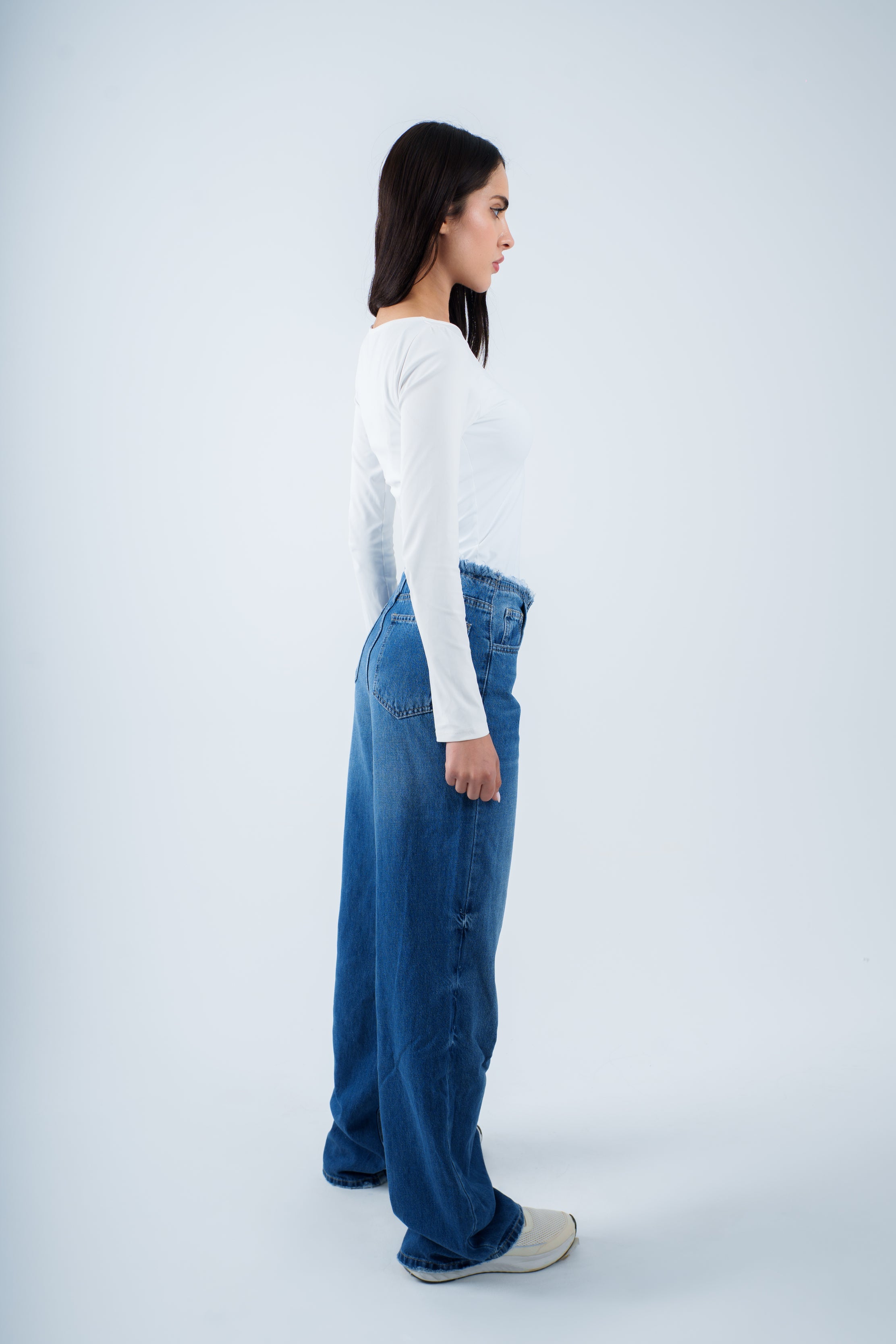 No Waist Jeans Medium Wash Wide Leg