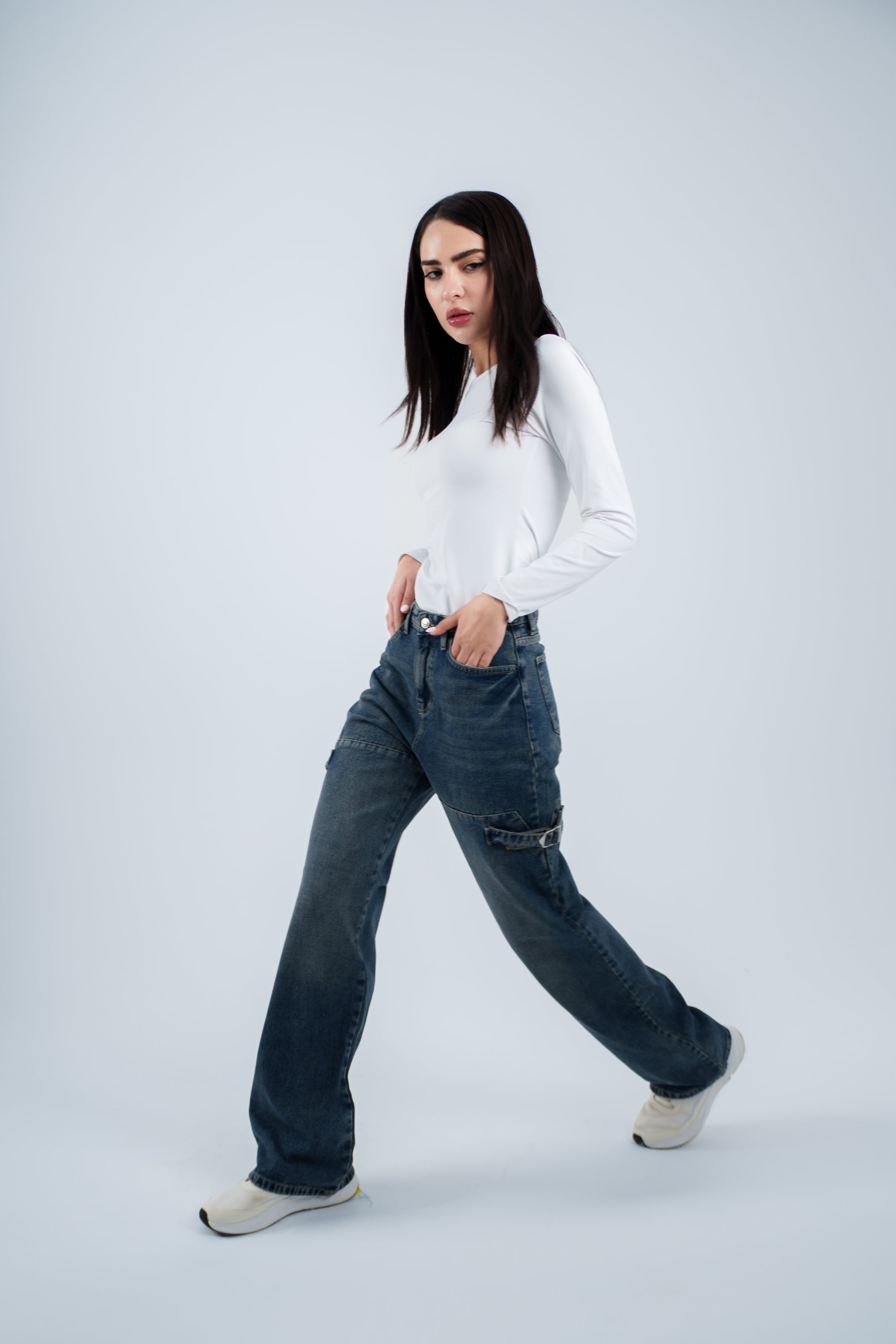 High-Waist Dirty Wash Straight Leg Jeans