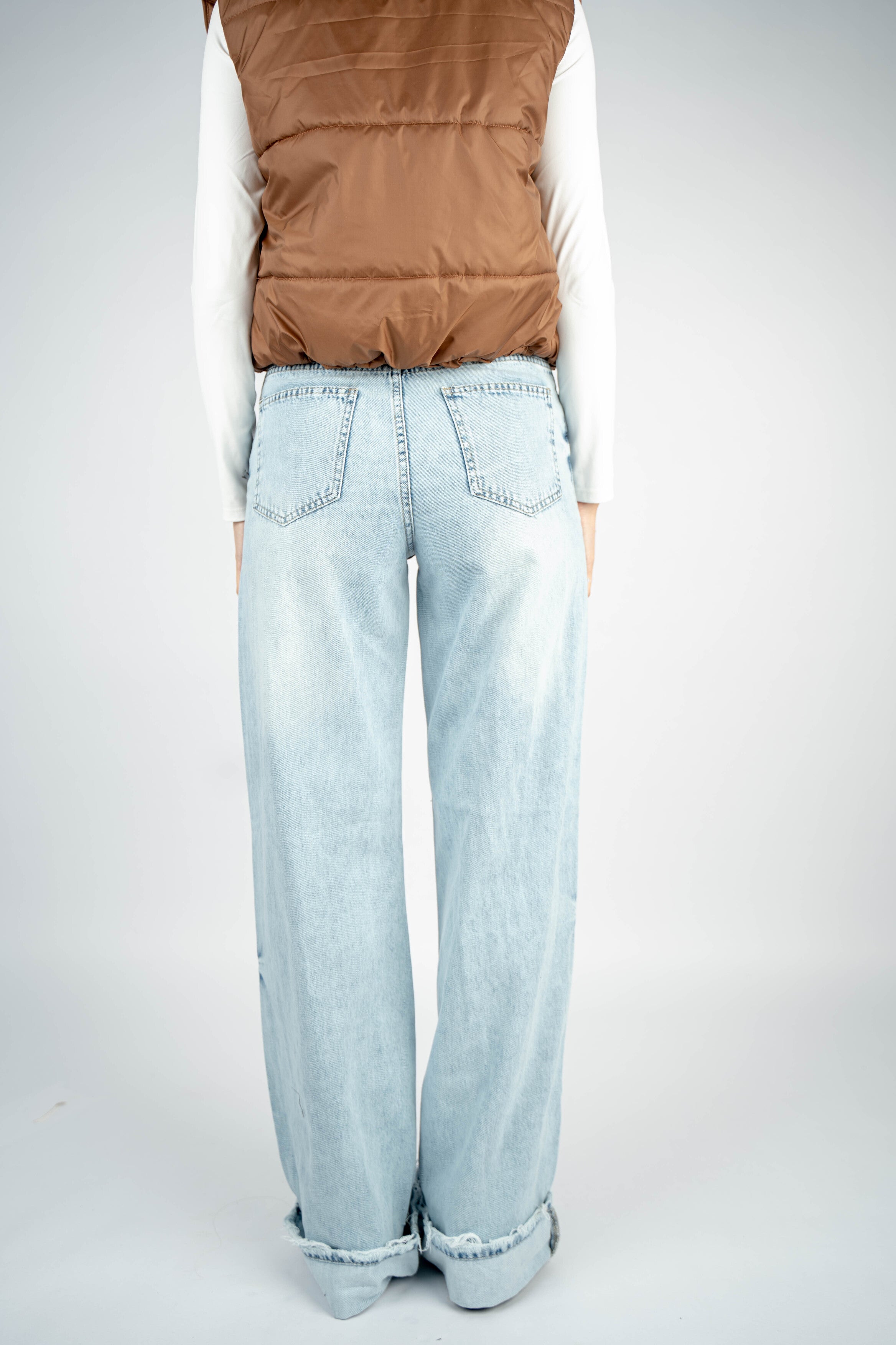 High-Waist Light Wash Long Straight Leg Jeans
