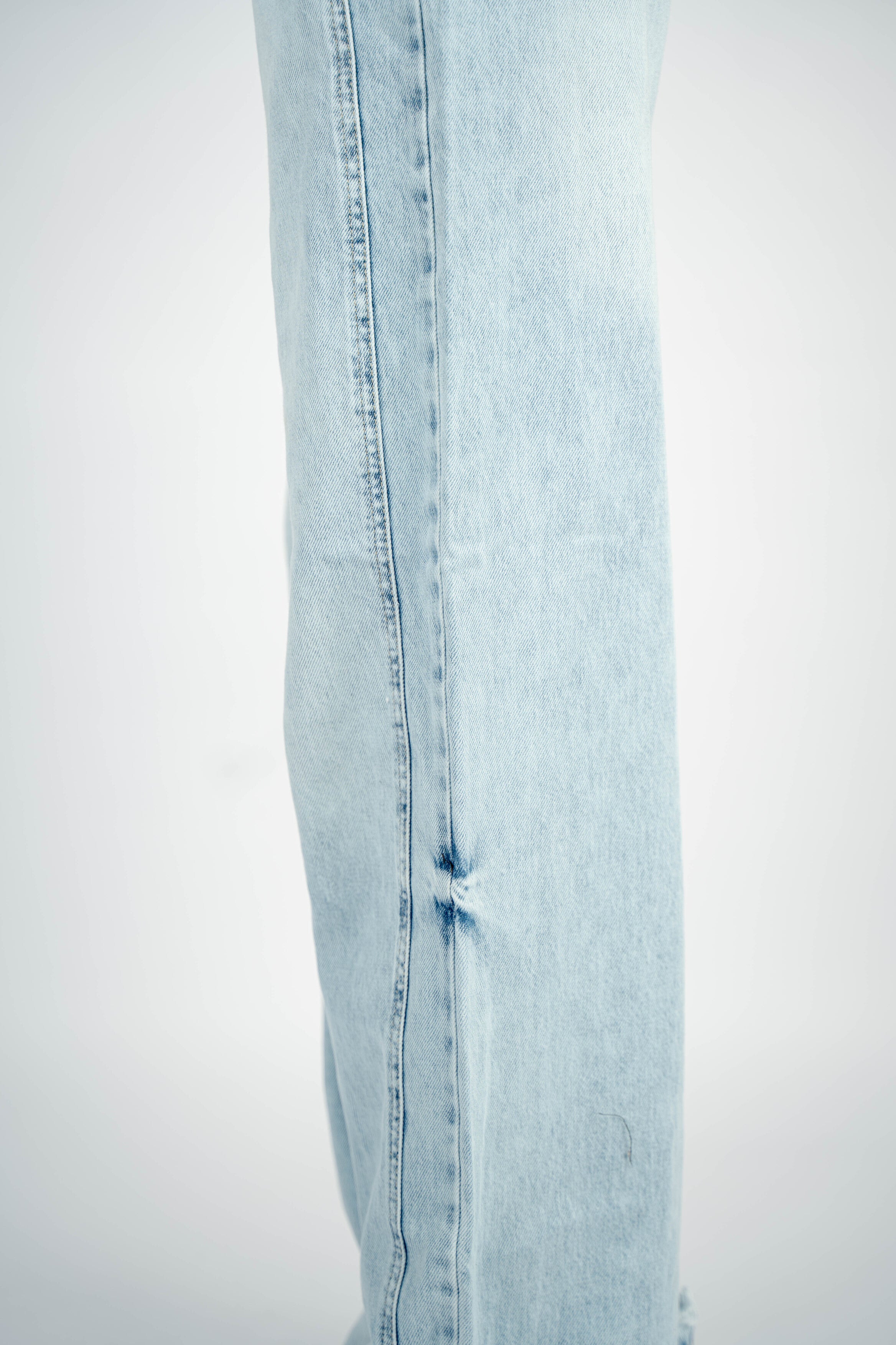 High-Waist Light Wash Long Straight Leg Jeans