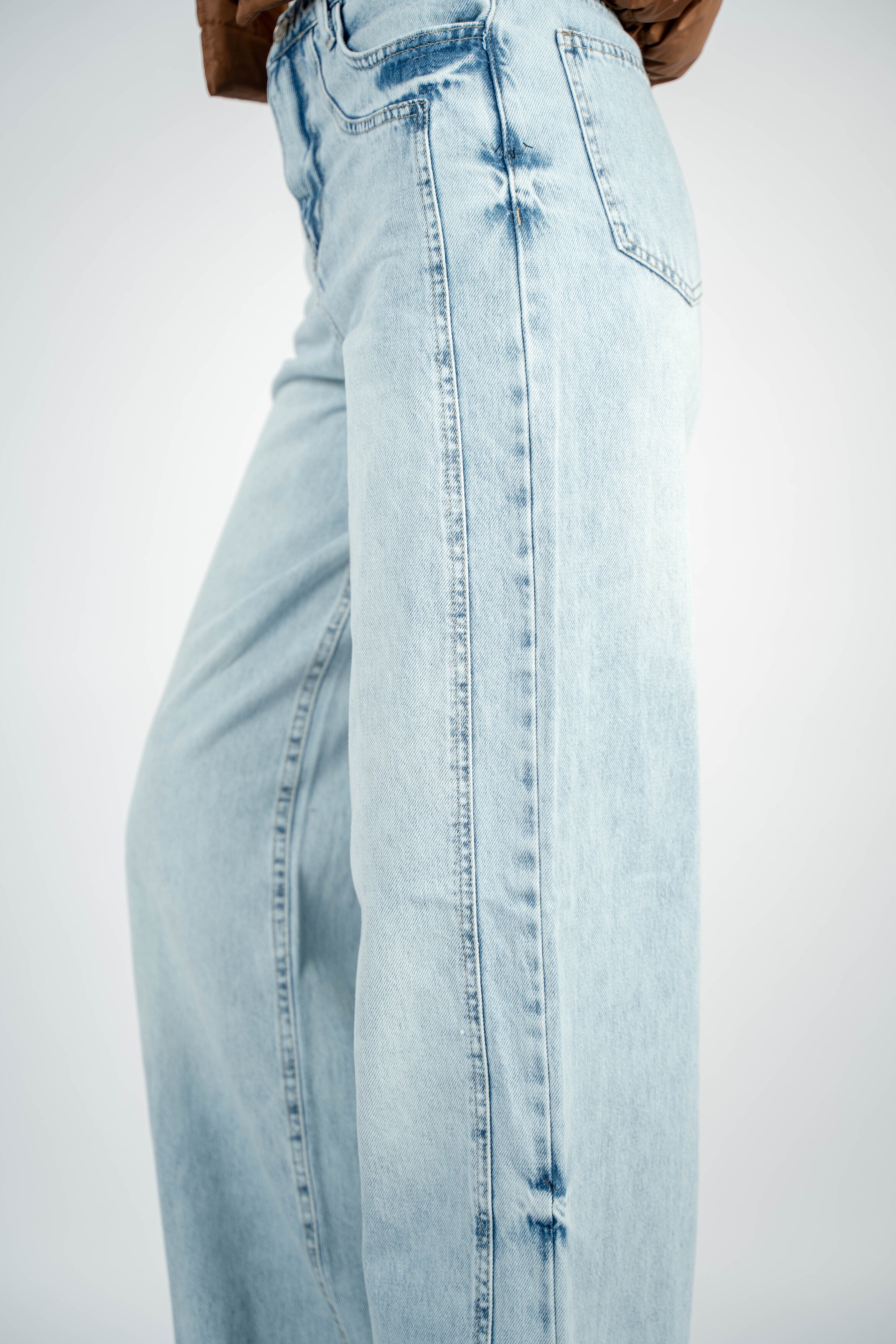 High-Waist Light Wash Long Straight Leg Jeans