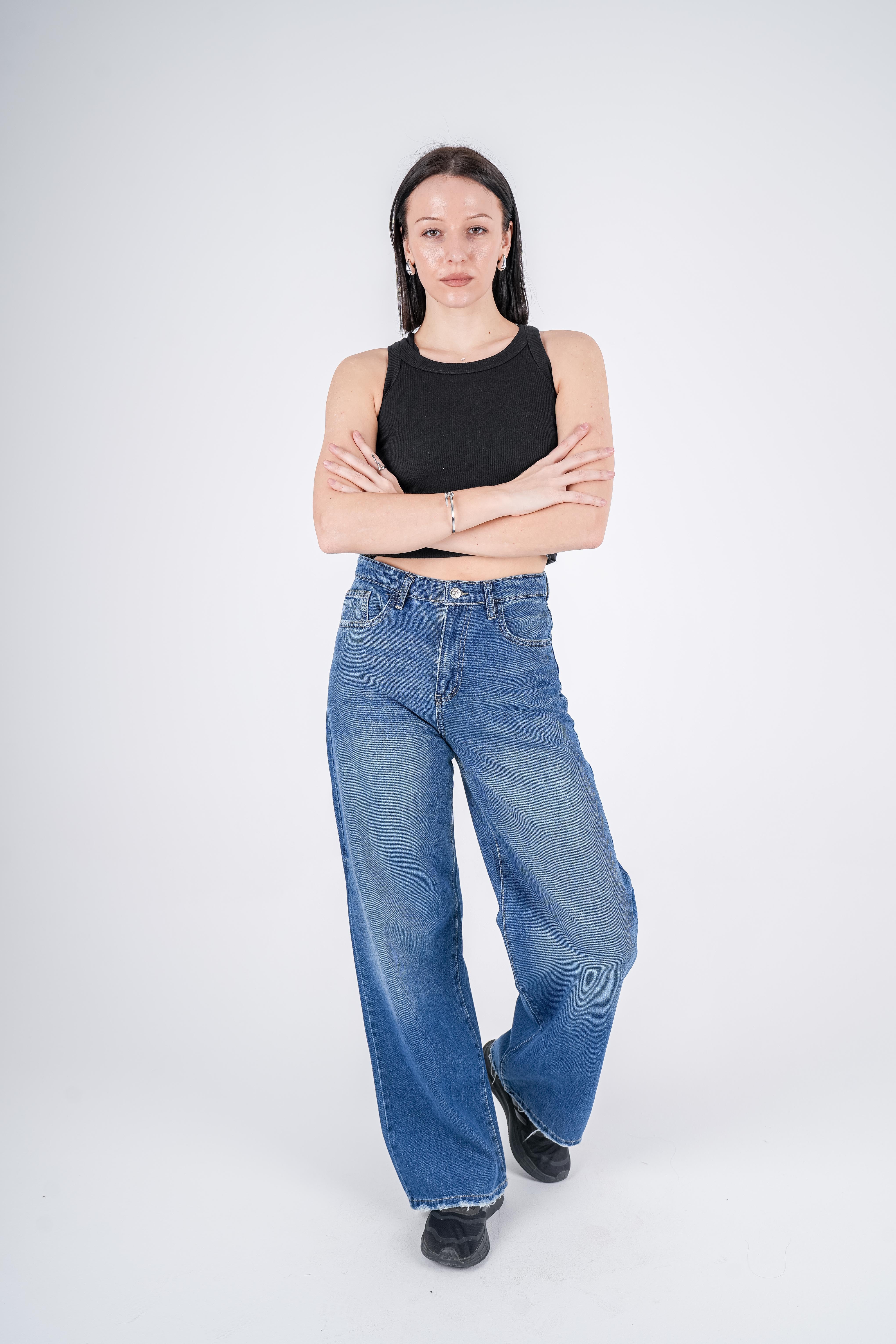 Wide Leg Jeans High-Waist Dark Blue