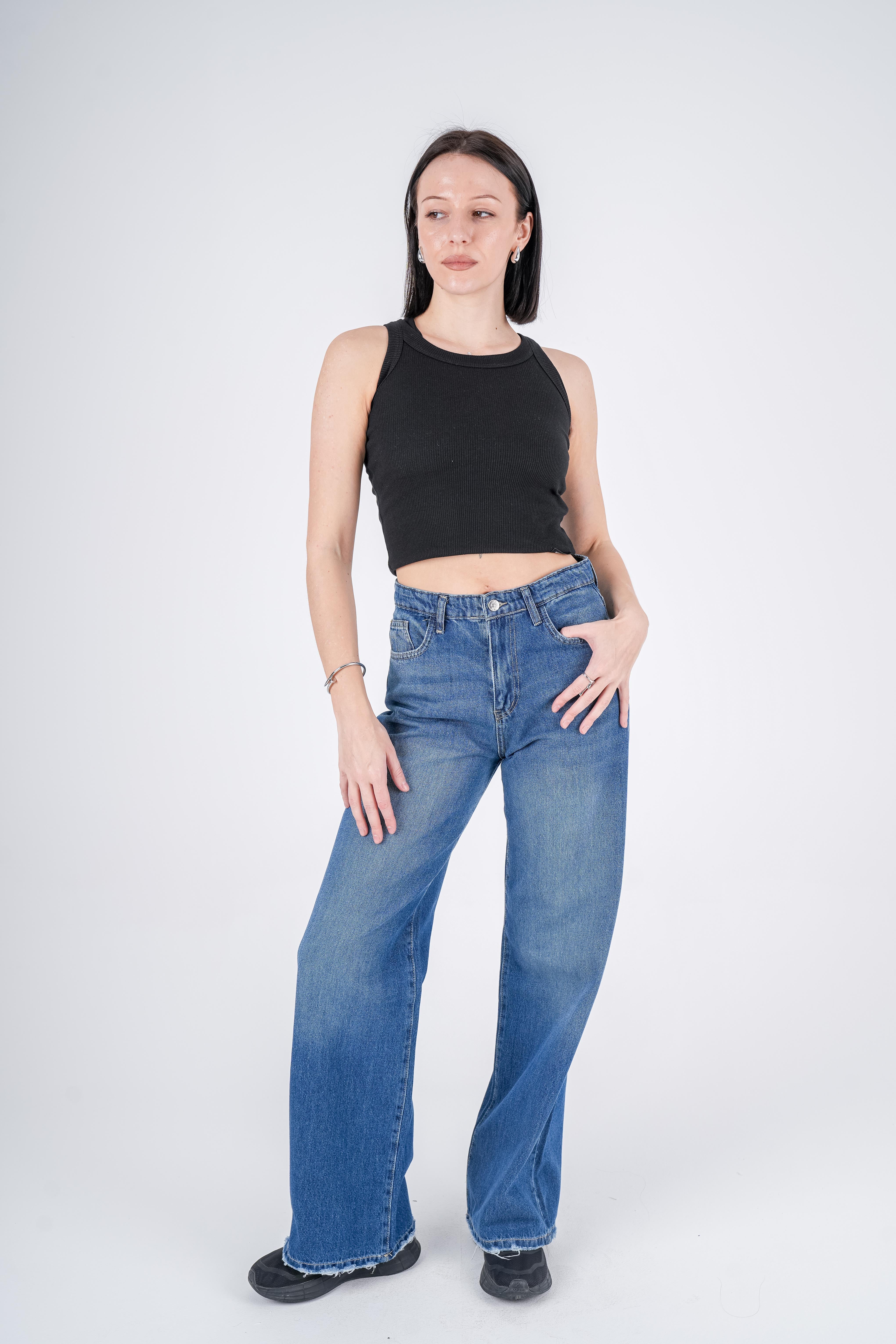 Wide Leg Jeans High-Waist Dark Blue