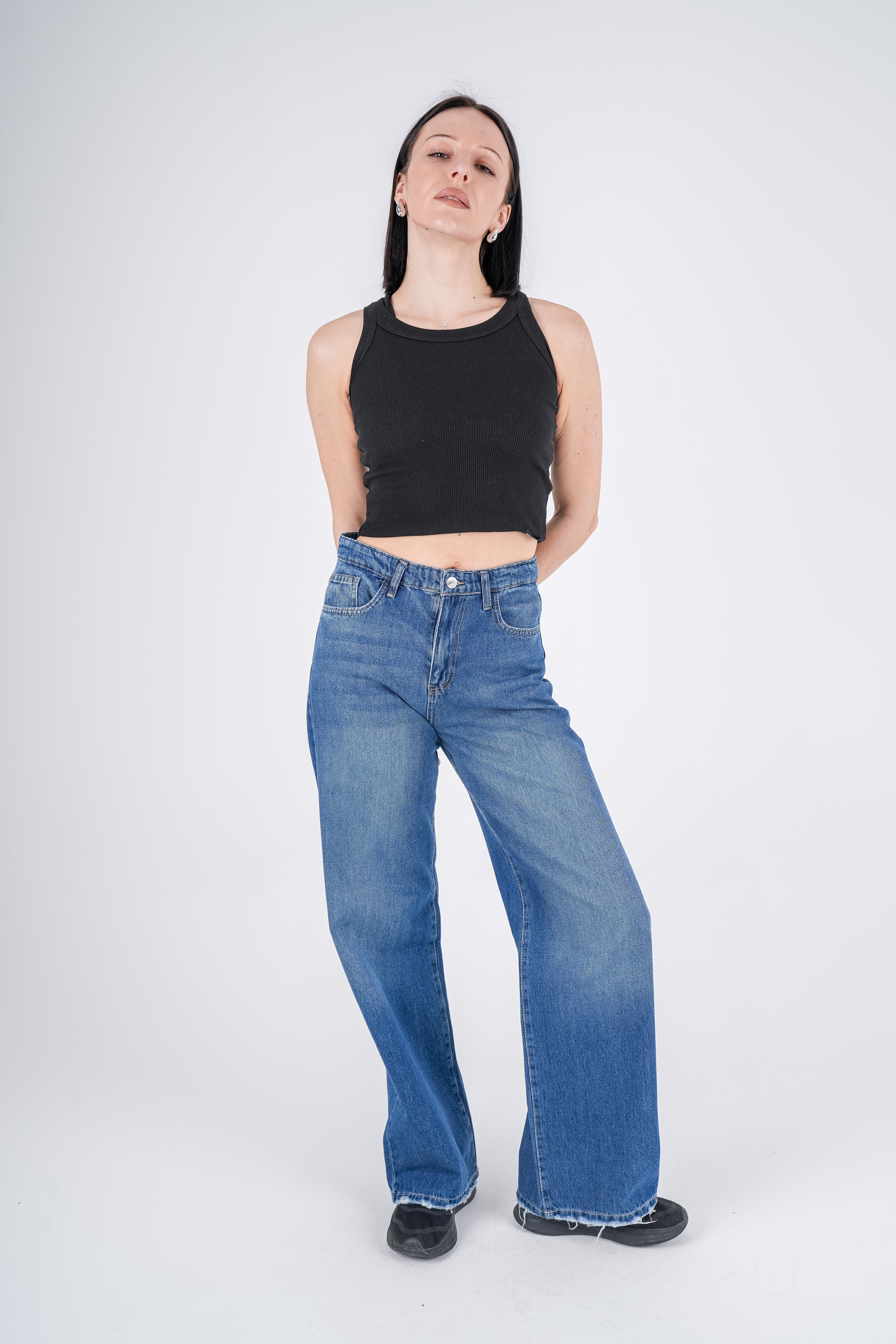 Wide Leg Jeans High-Waist Dark Blue