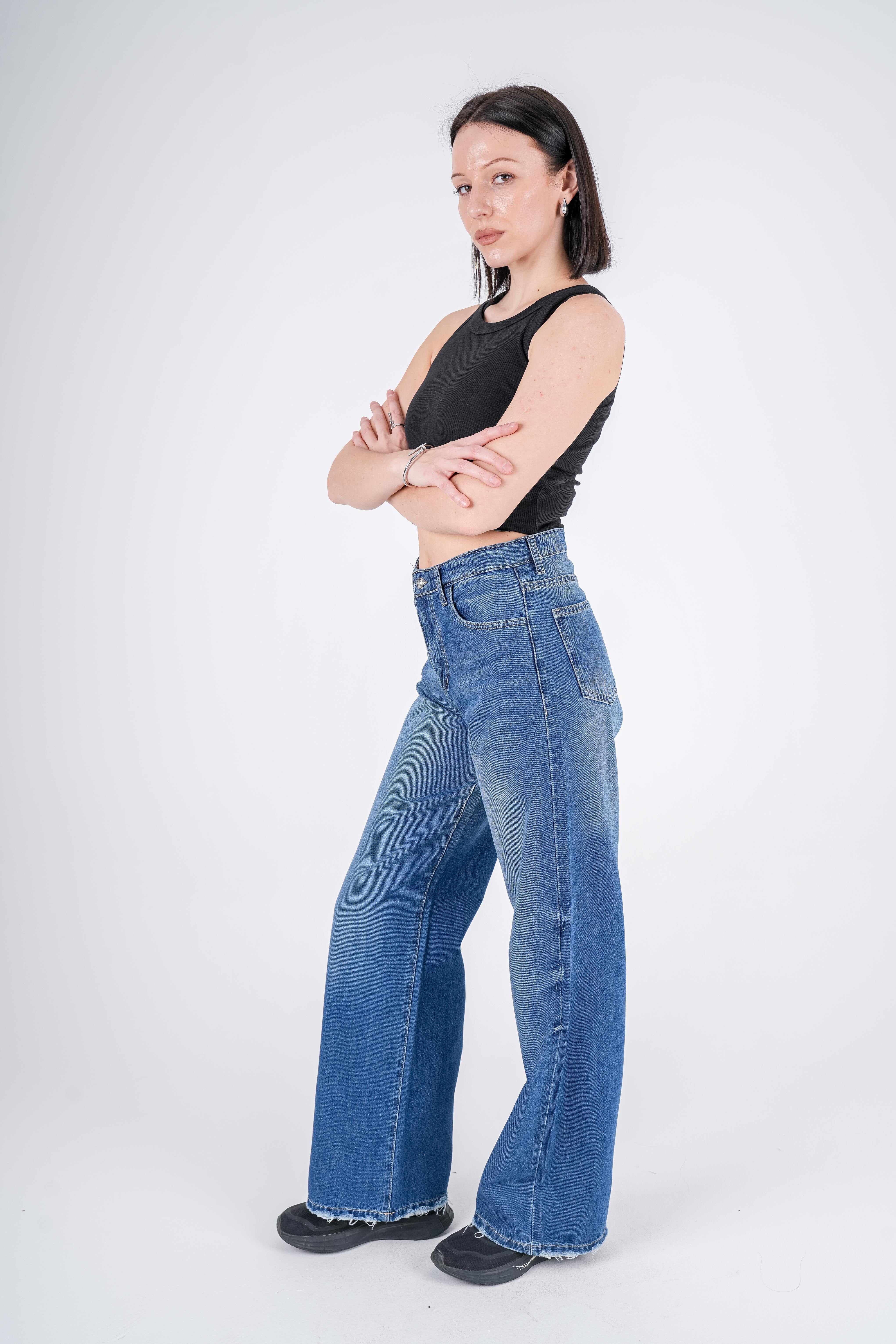 Wide Leg Jeans High-Waist Dark Blue