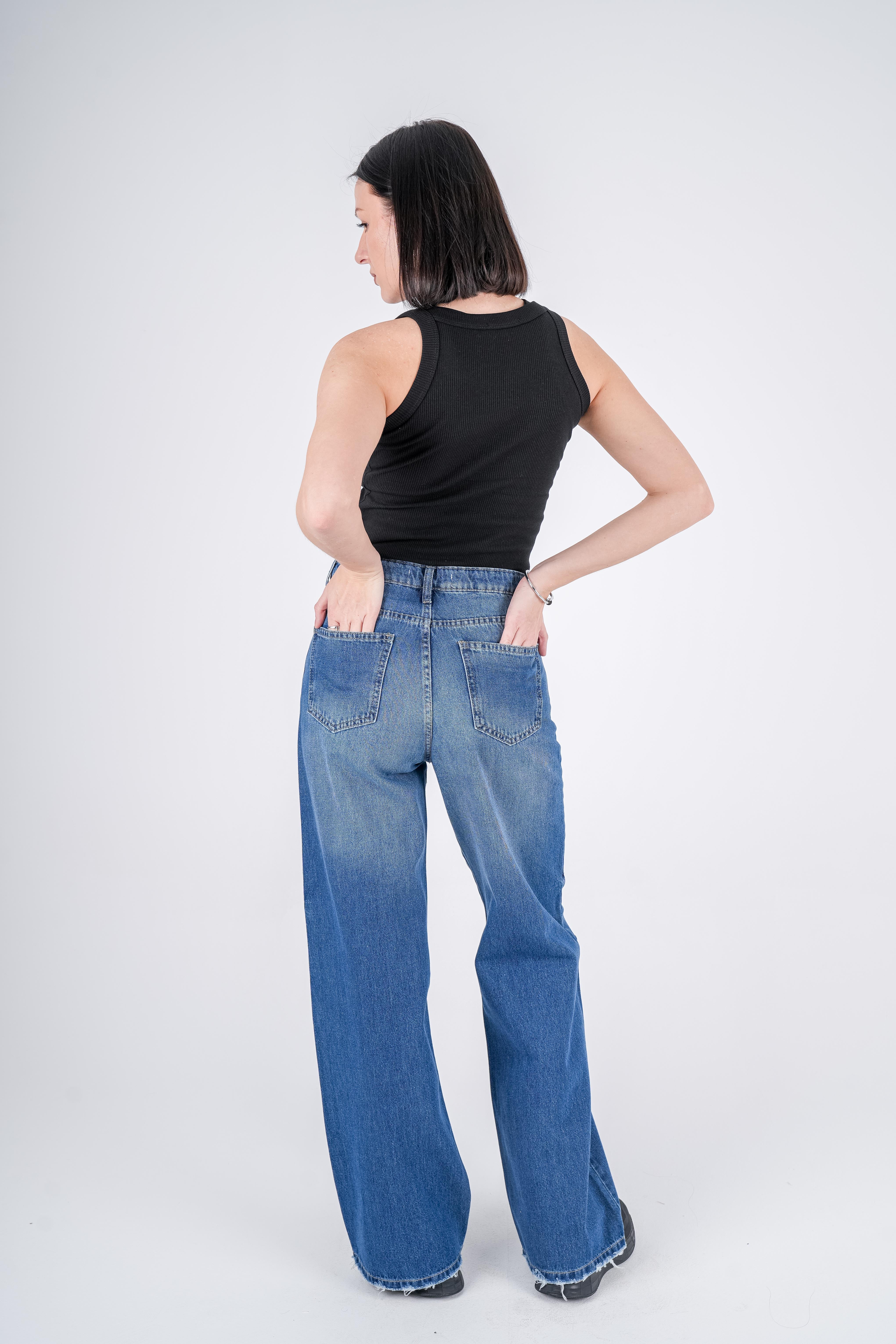 Wide Leg Jeans High-Waist Dark Blue