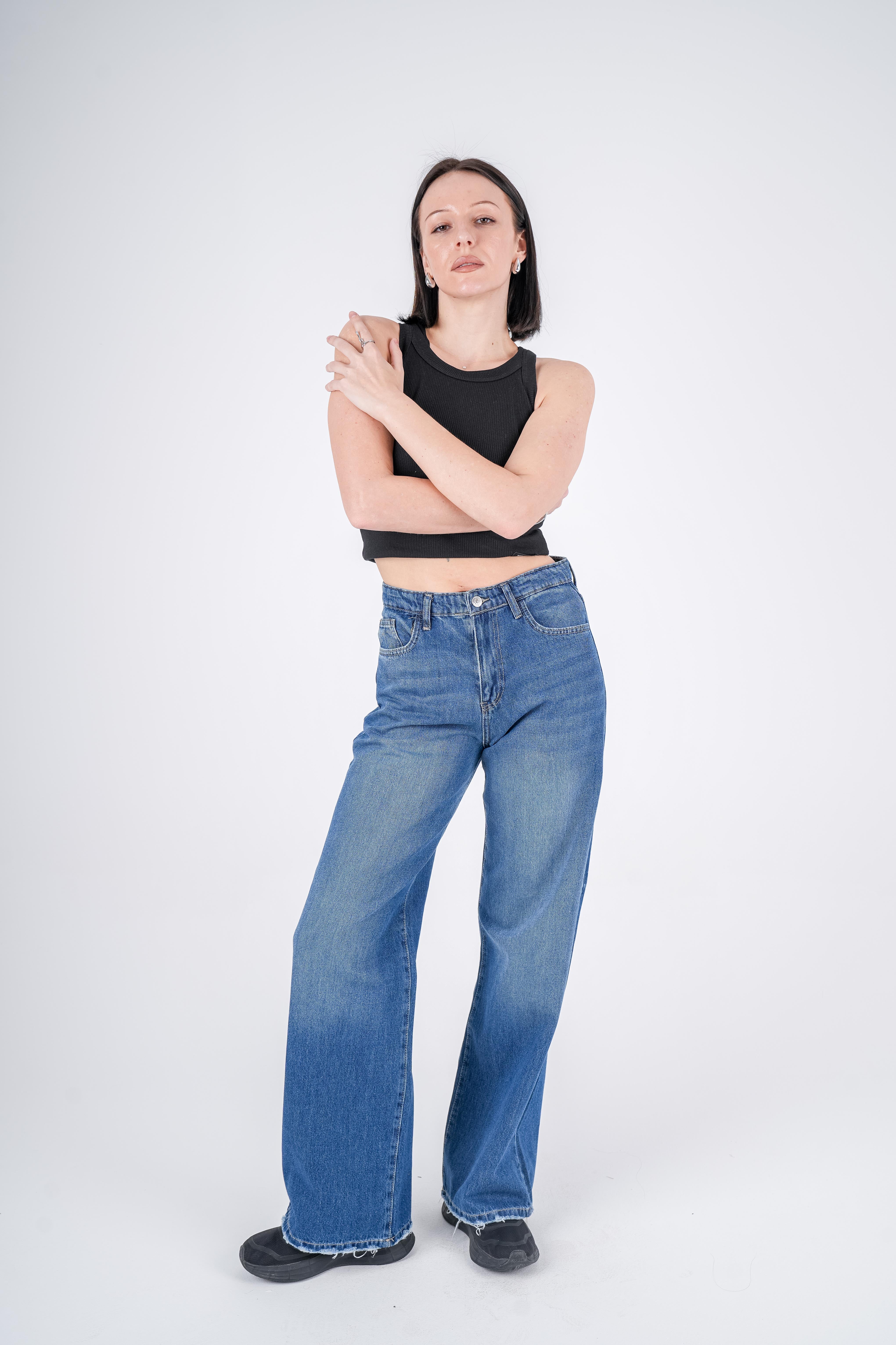 Wide Leg Jeans High-Waist Dark Blue