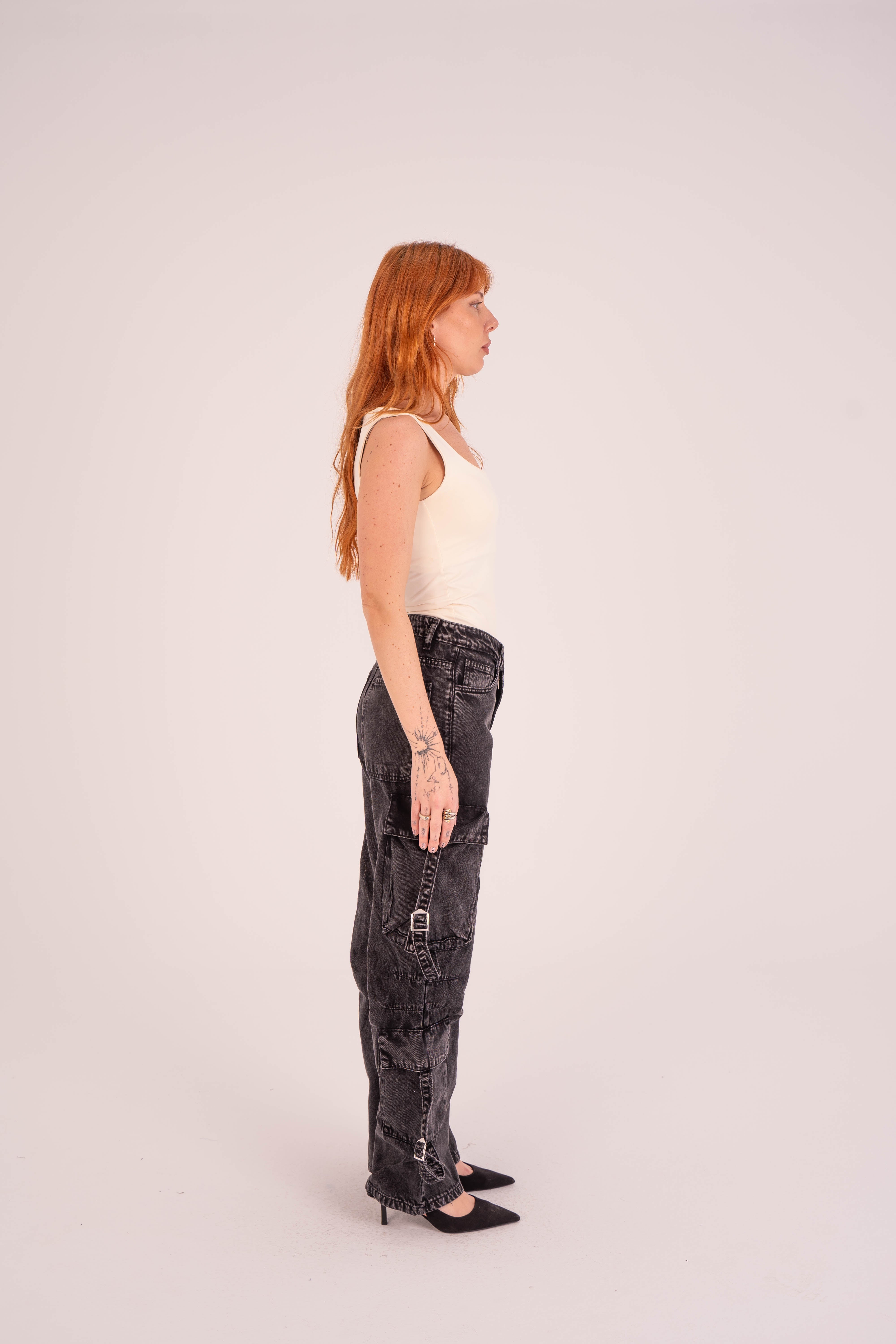 High-Waist Black stone Cargo Jeans