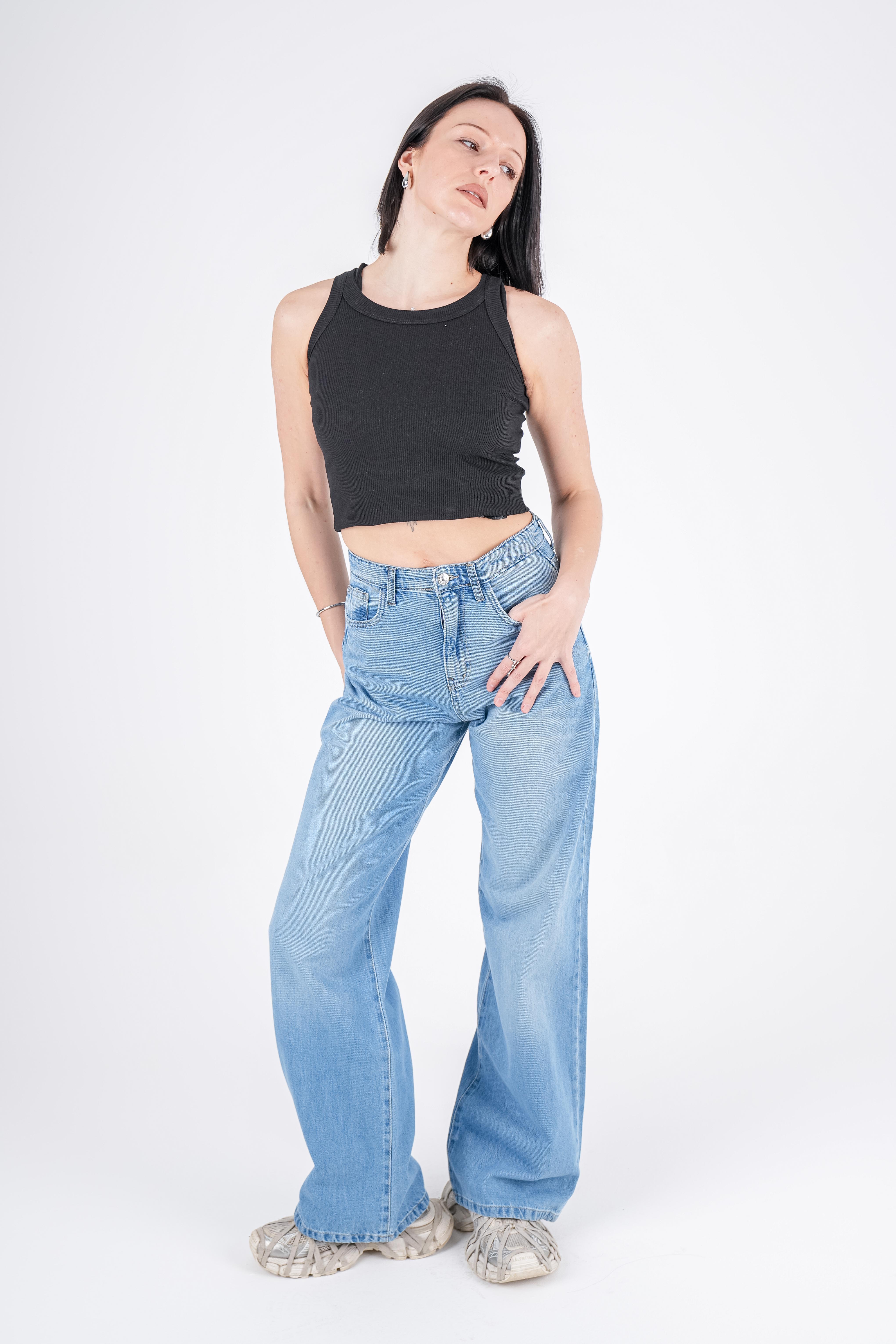 High-Waist Lghit Wash Wide Leg Jeans