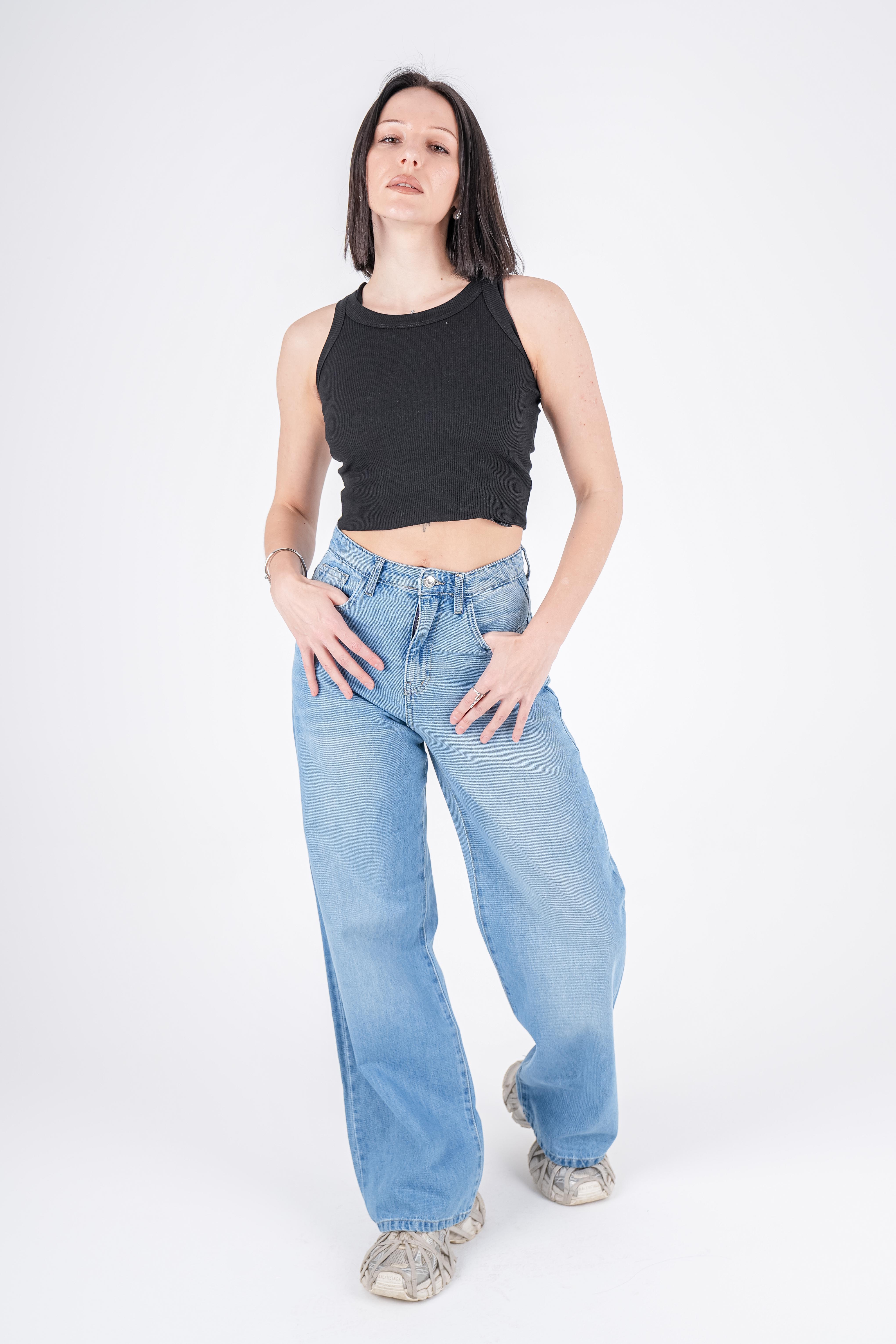 High-Waist Lghit Wash Wide Leg Jeans