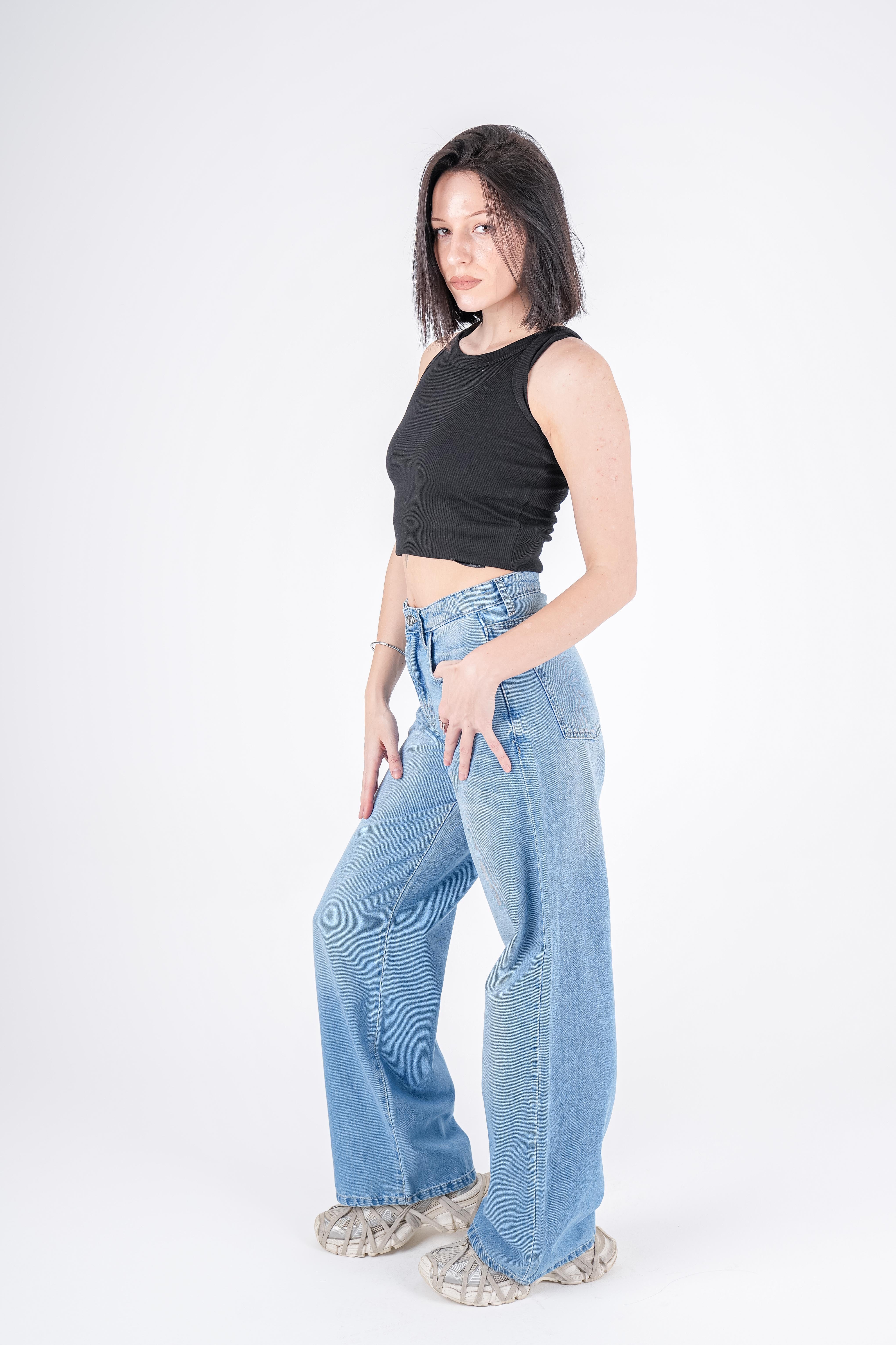High-Waist Lghit Wash Wide Leg Jeans