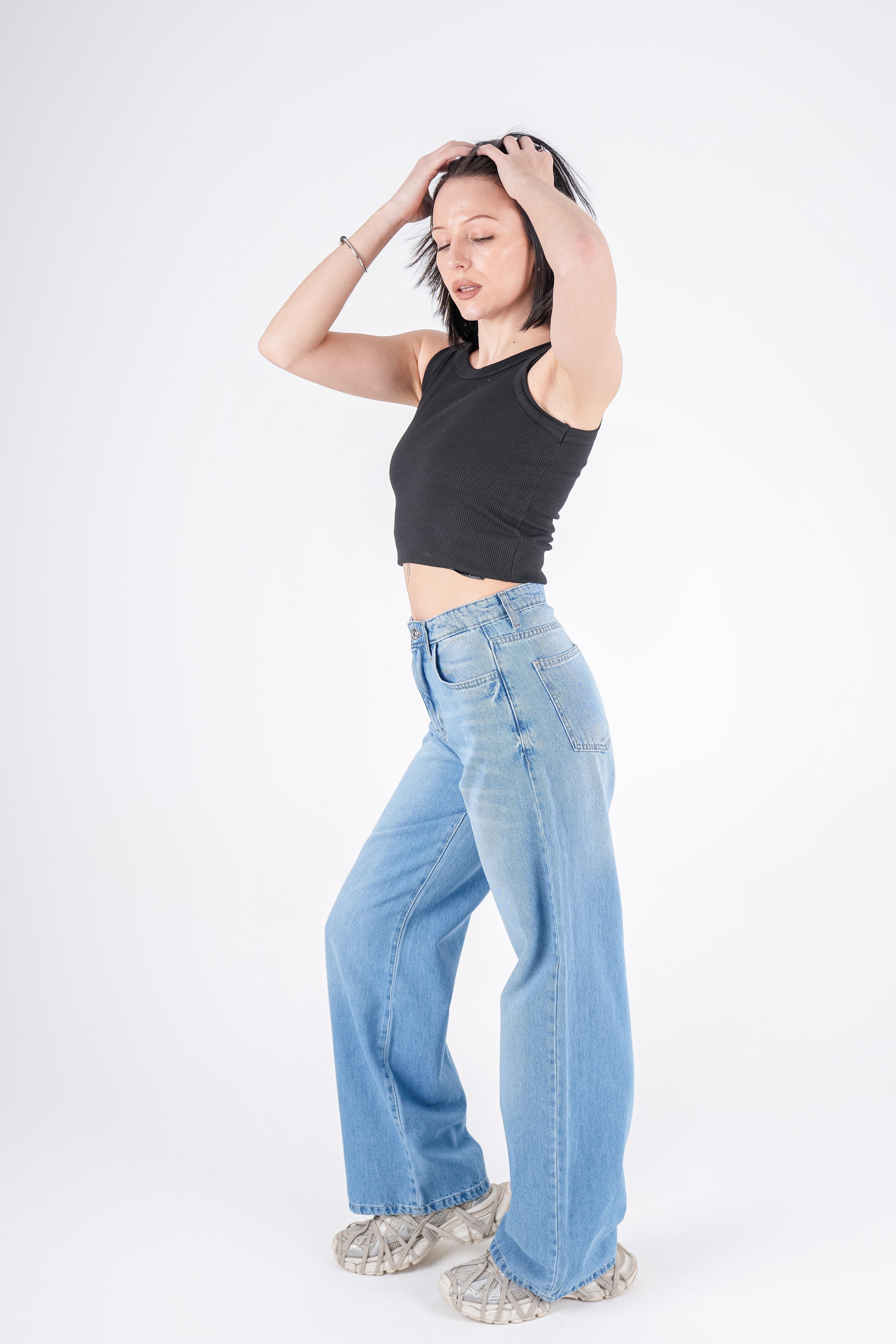 High-Waist Lghit Wash Wide Leg Jeans