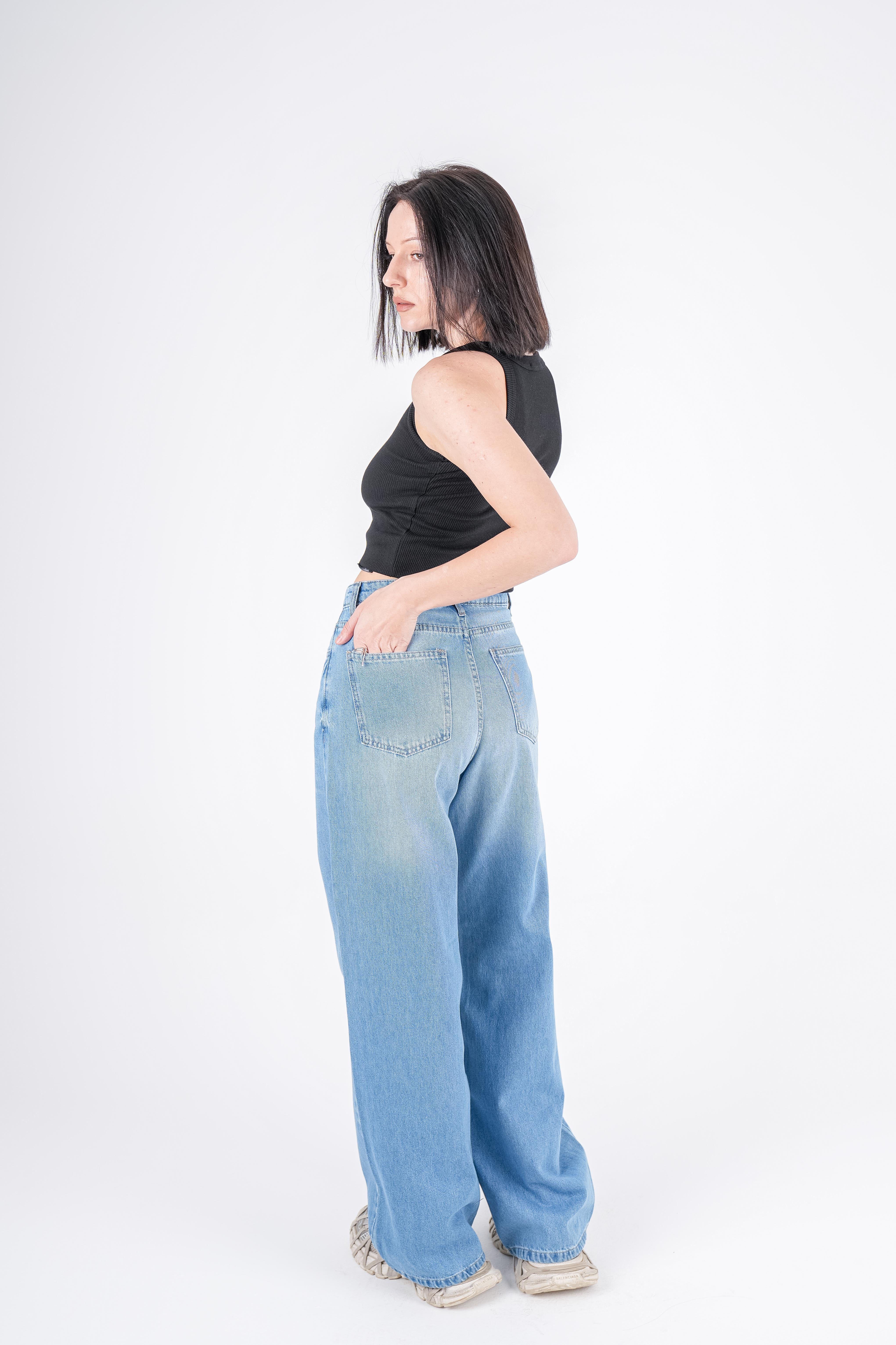 High-Waist Lghit Wash Wide Leg Jeans