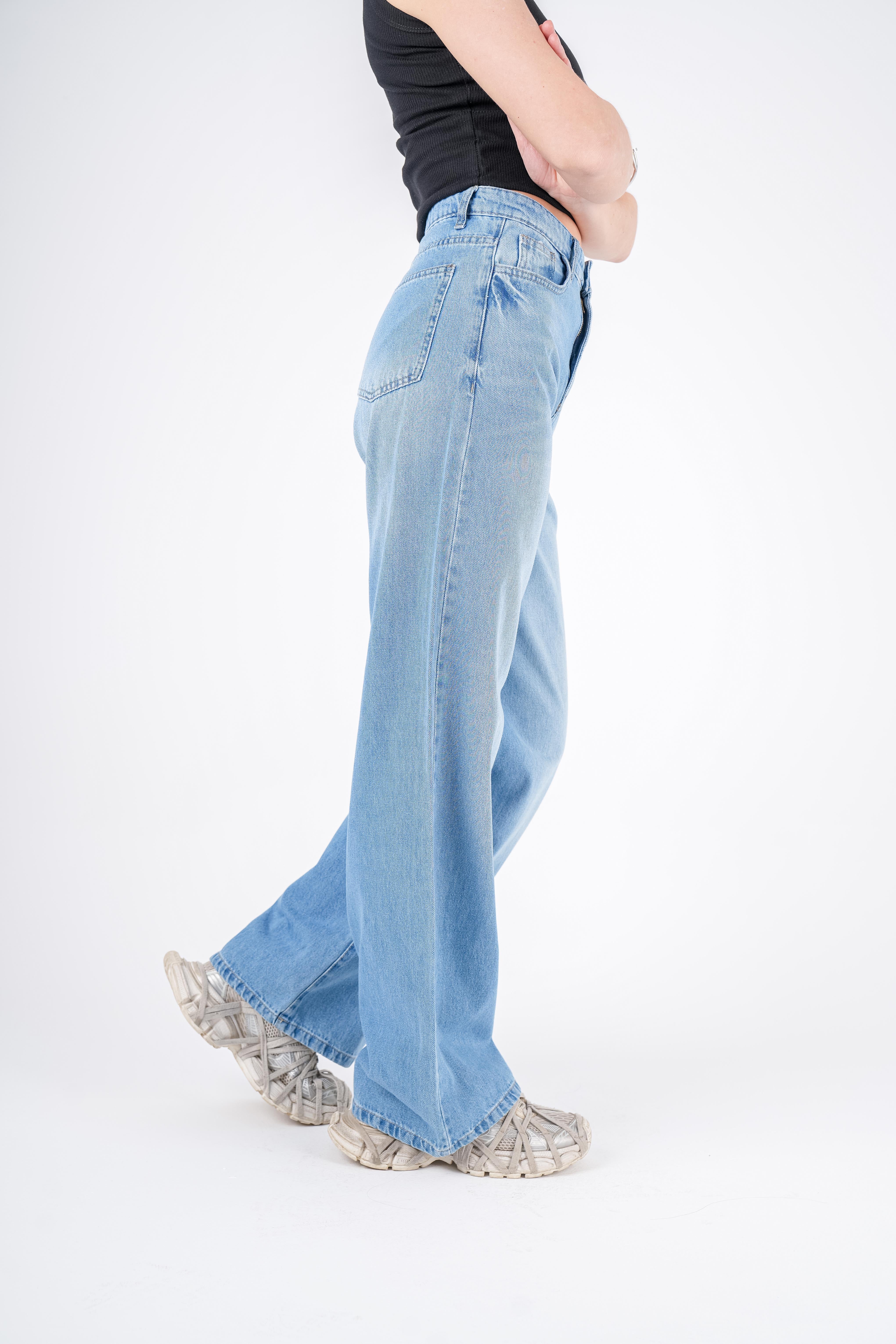 High-Waist Lghit Wash Wide Leg Jeans