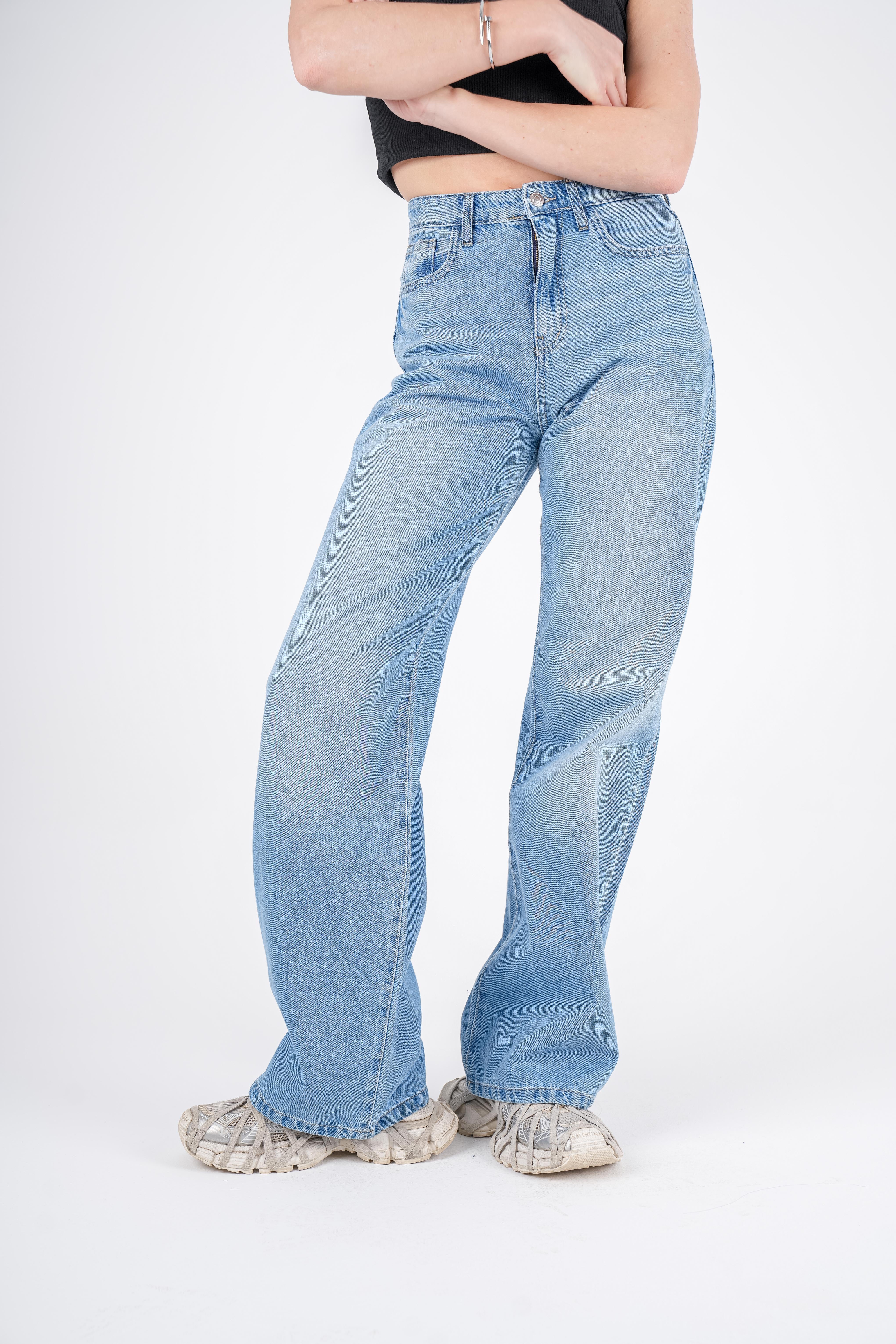High-Waist Lghit Wash Wide Leg Jeans