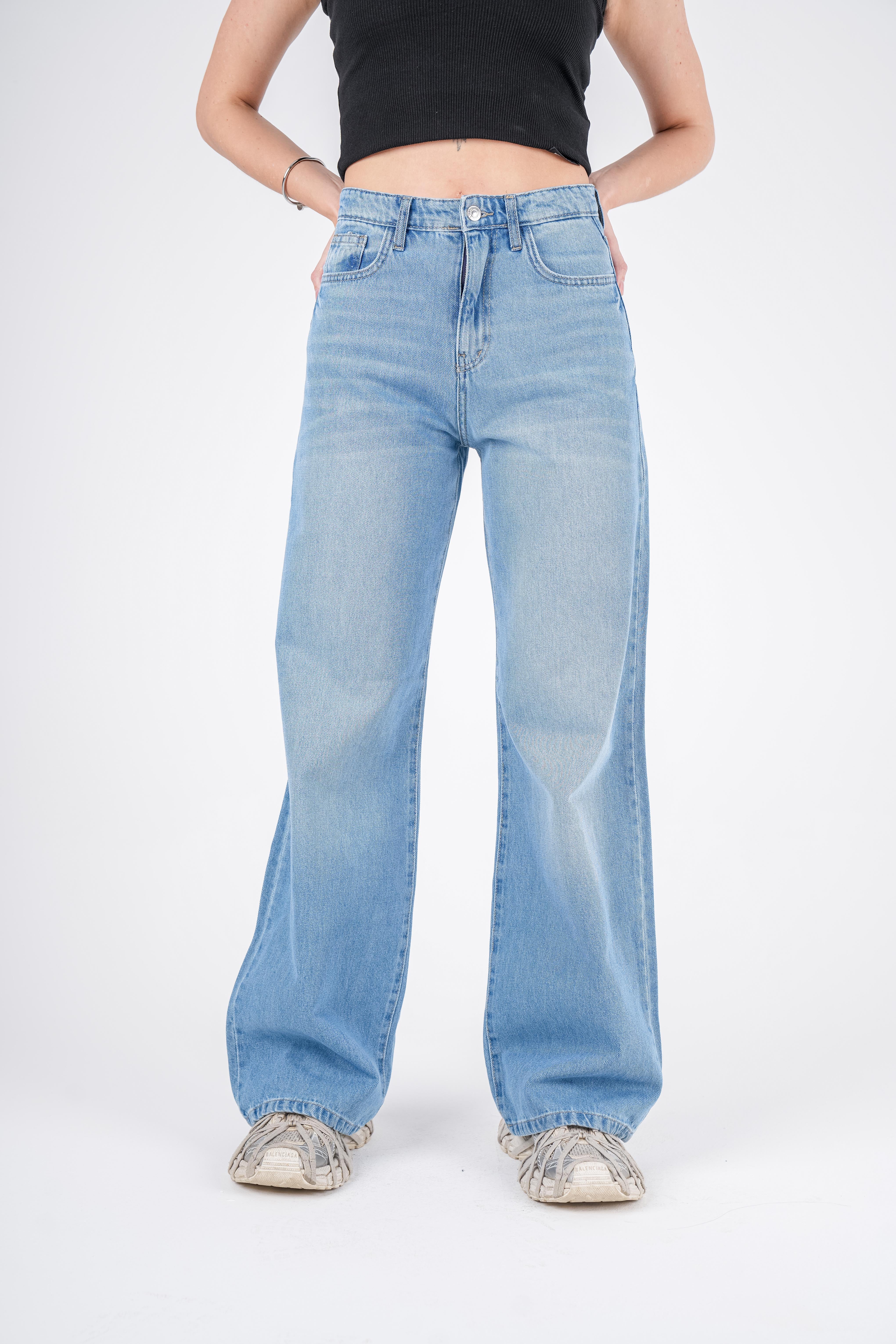 High-Waist Lghit Wash Wide Leg Jeans